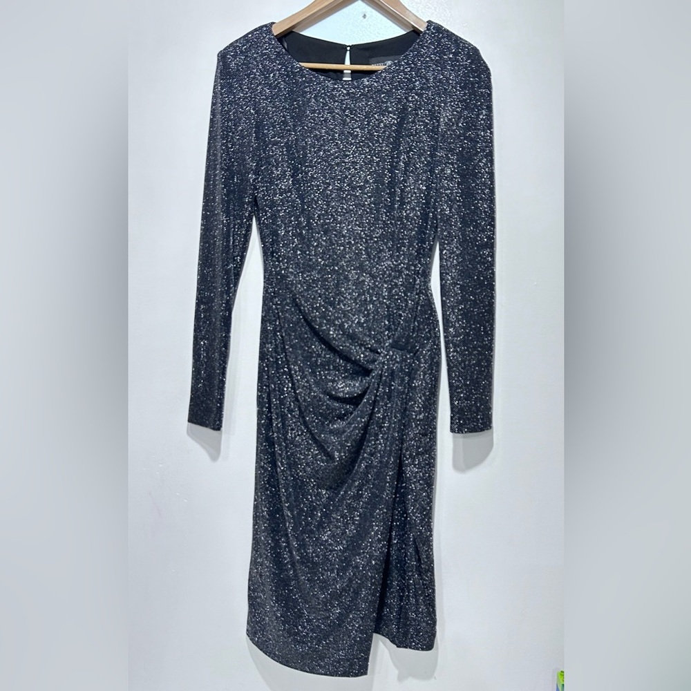 Betsy & Adam Womens Black Silver Metallic Long Sleeve‎ Bodycon Midi Dress Size 2